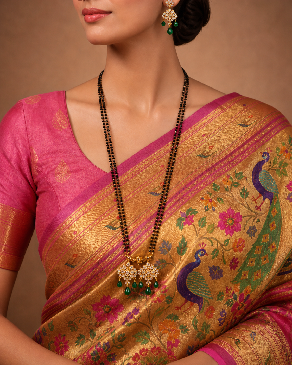 Emerald Drop Diamond Mangalsutra & Earrings Set