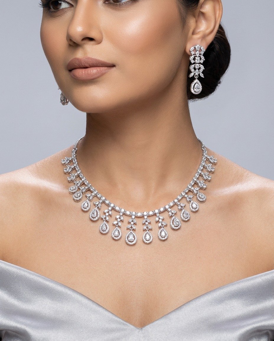 Diamond Teardrop Bridal Necklace Set