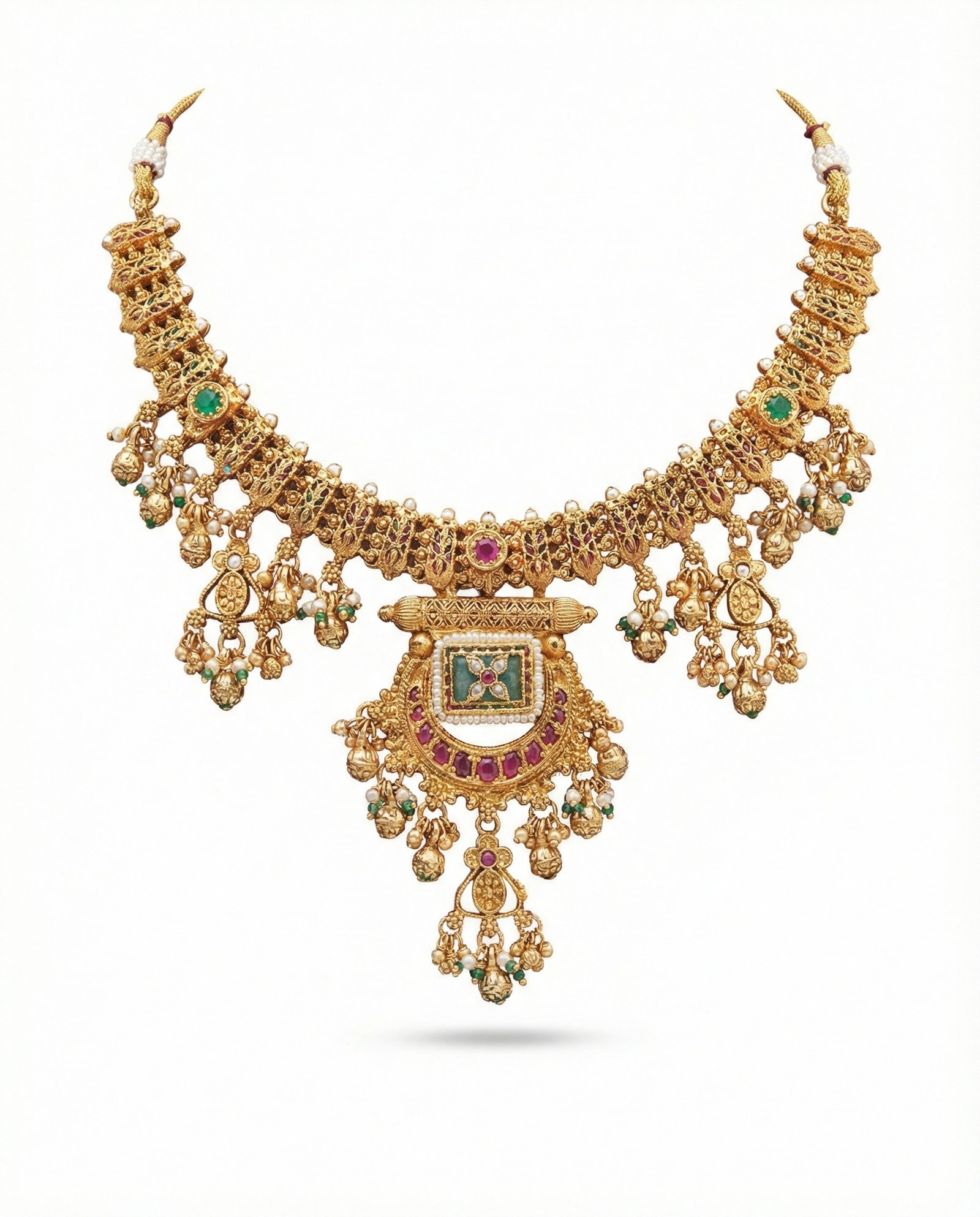 Antique Temple Gold Necklace & Earrings Set