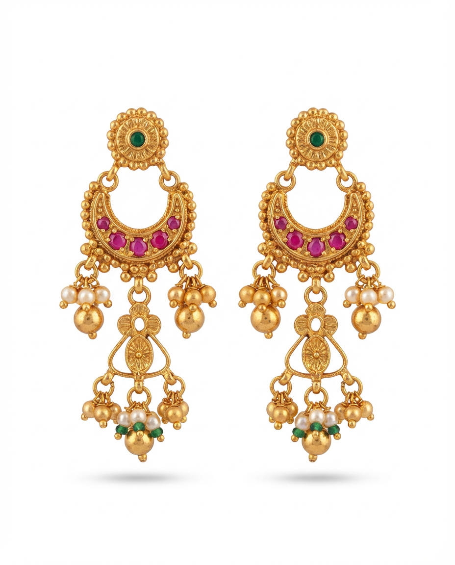 Antique Temple Gold Necklace & Earrings Set