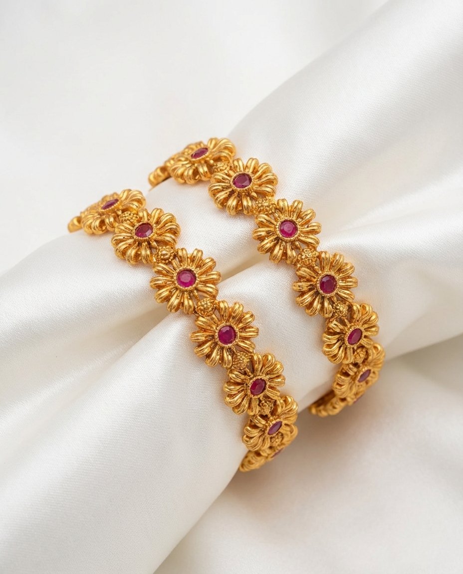 Floral Ruby Gold Bangle