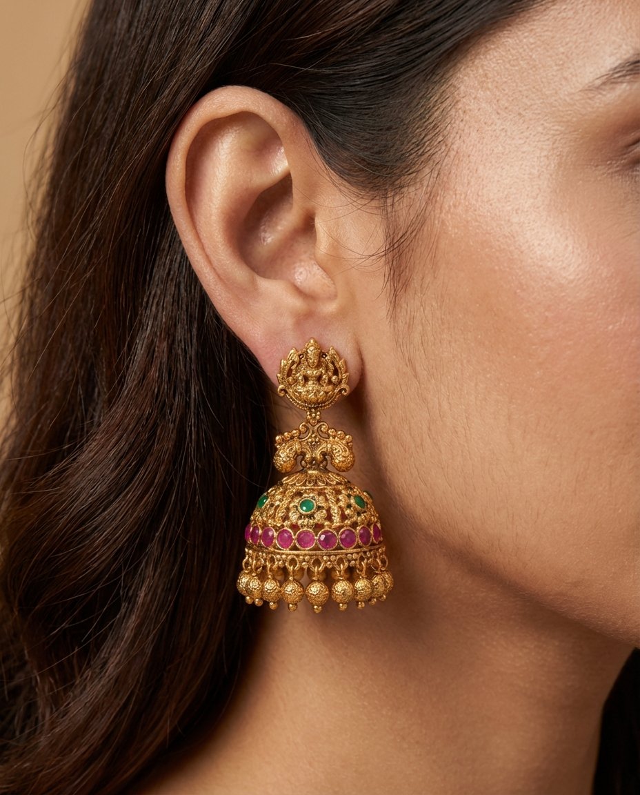Antique Temple Gold Jhumka Earrings