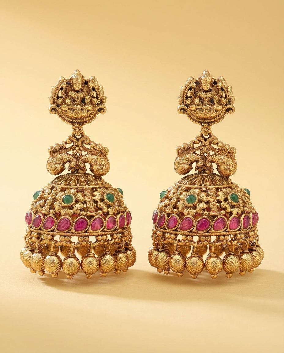 Antique Temple Gold Jhumka Earrings