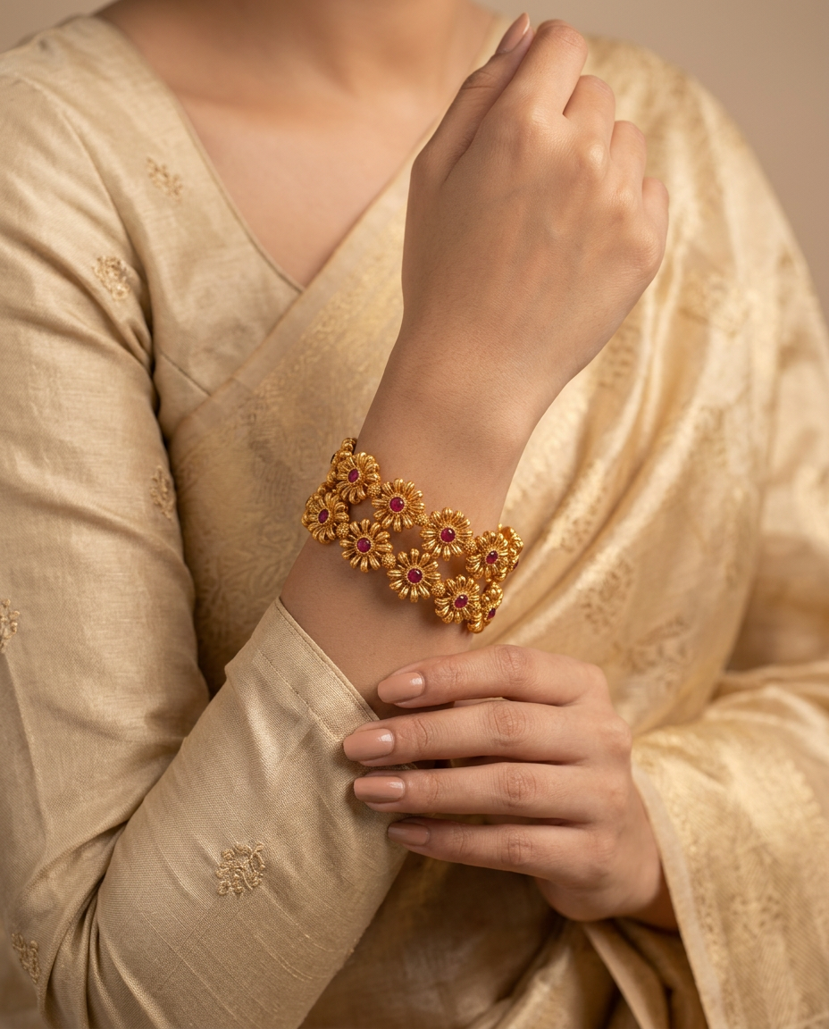 Floral Ruby Gold Bangle