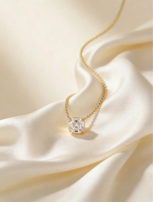 Solitaire Emerald-Cut Diamond Pendant Necklace