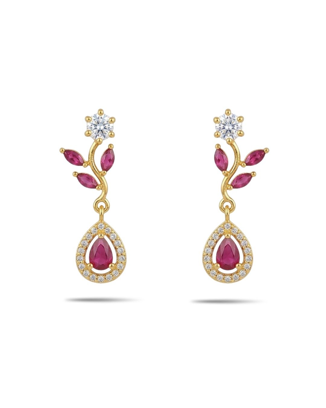 Elegant Floral Ruby Drop Necklace Set (With Earrings)