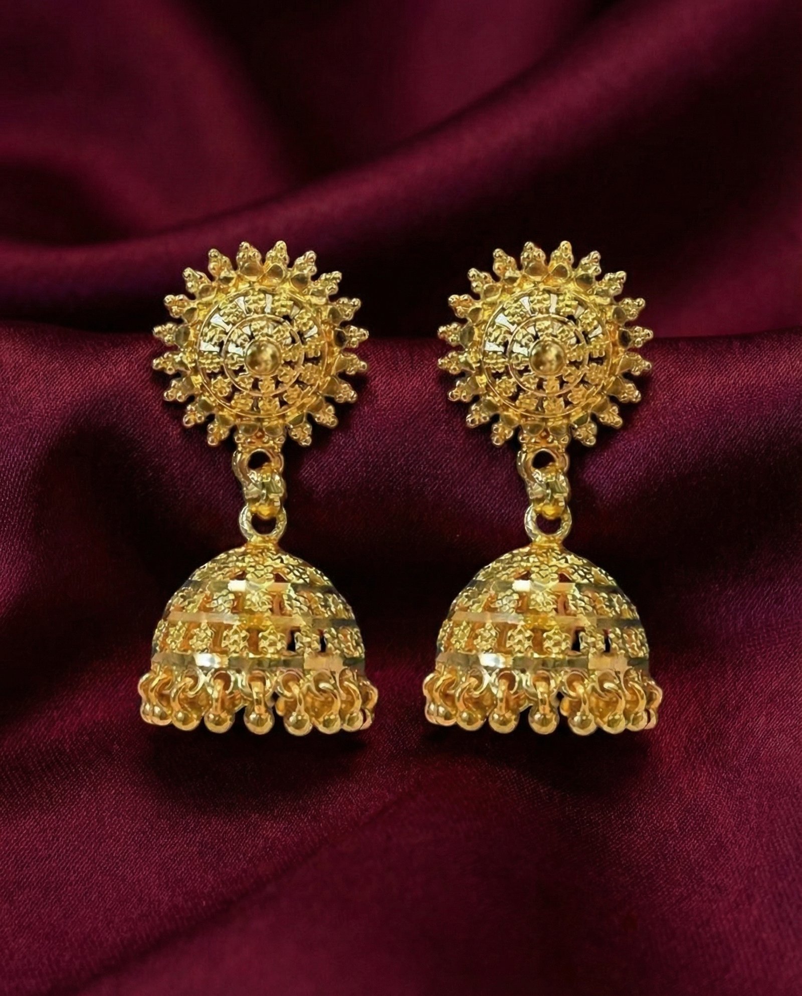 Traditional Gold Sun Motif Jhumka Earrings