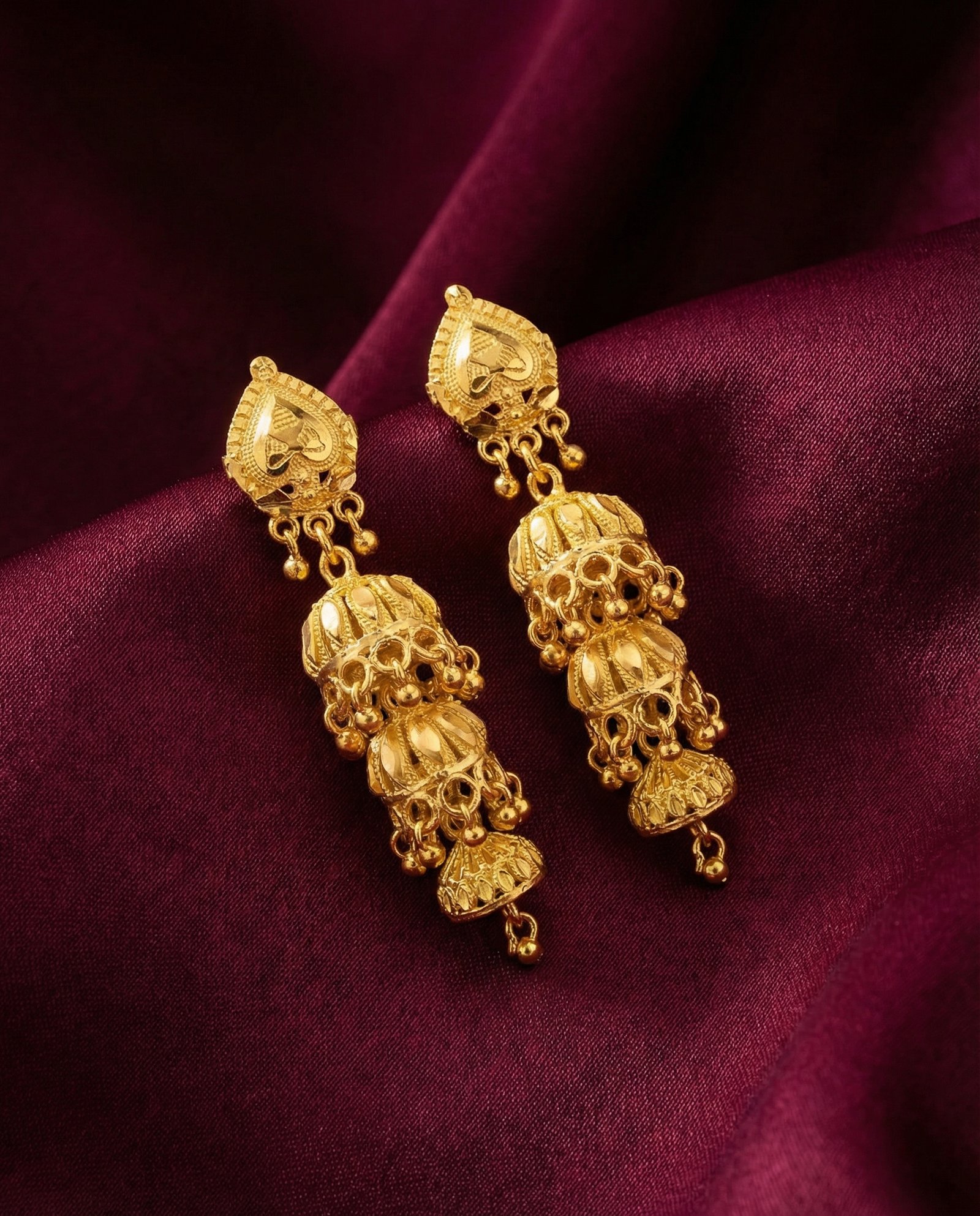 Traditional Gold Layered Jhumka Earrings
