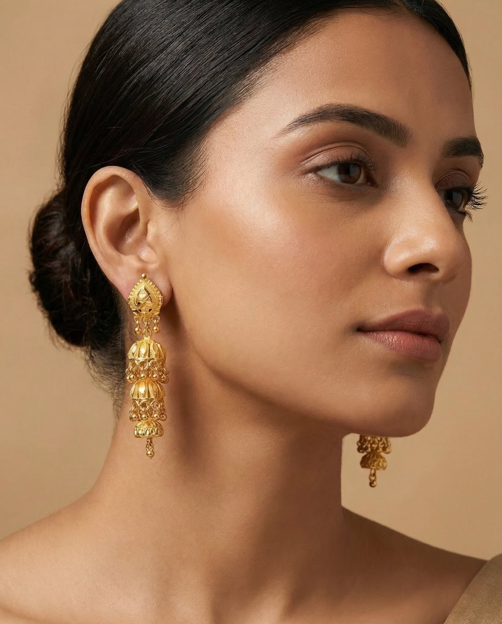 Traditional Gold Layered Jhumka Earrings