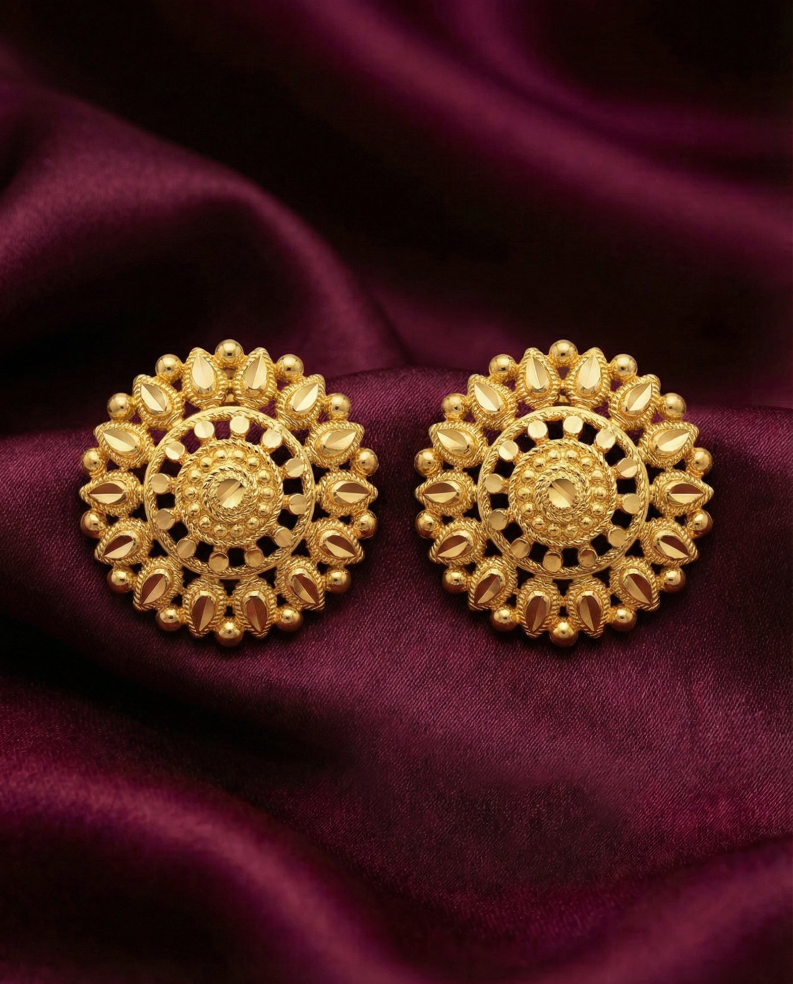 Traditional Gold Filigree Round Stud Earrings