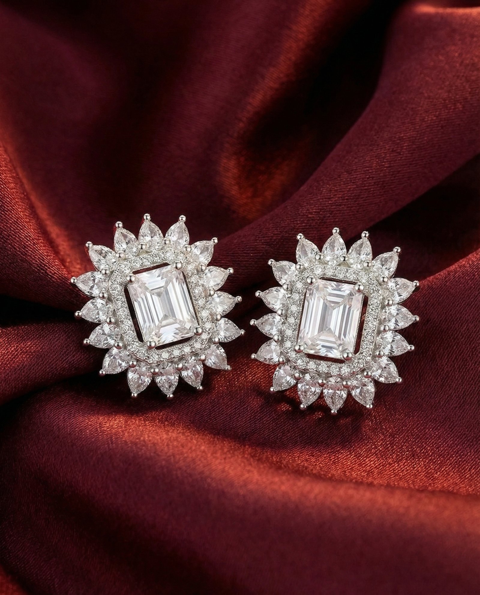 Square Halo Diamond Stud Earrings