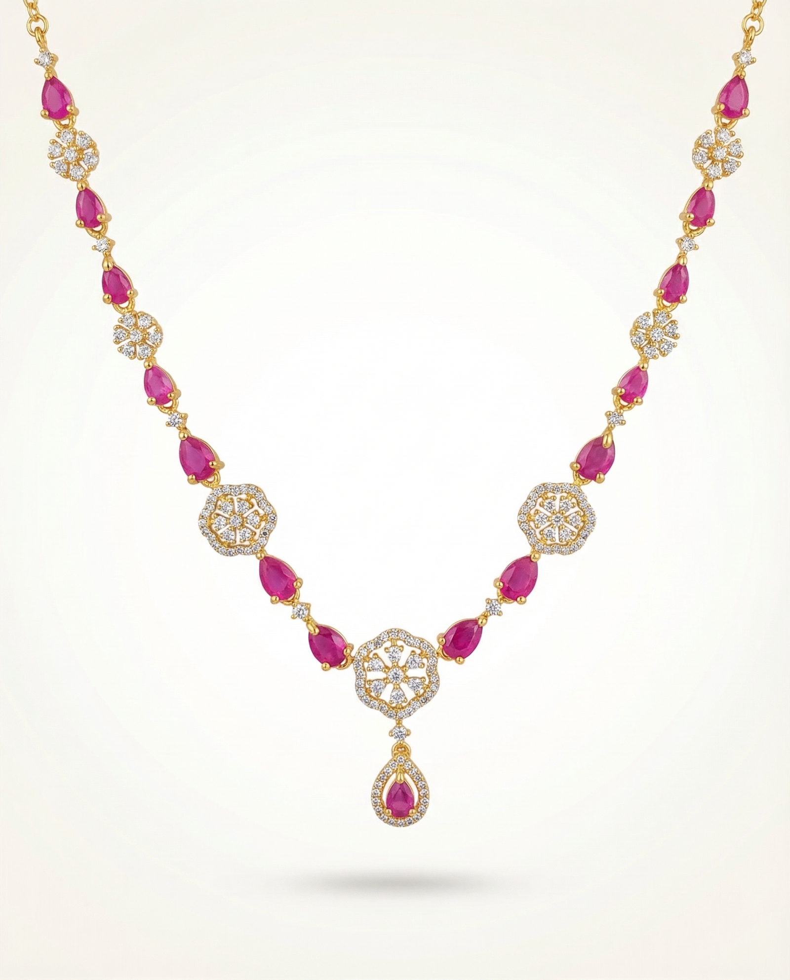 Royal Pink Stone Bridal Necklace Set