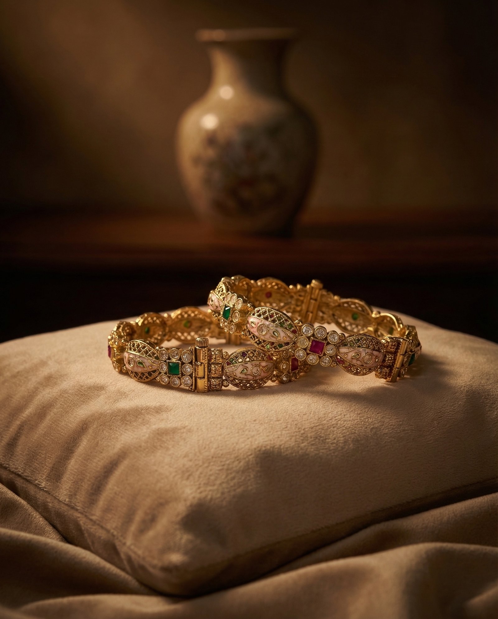 Kundan Meenakari Floral Gold Bangle Set