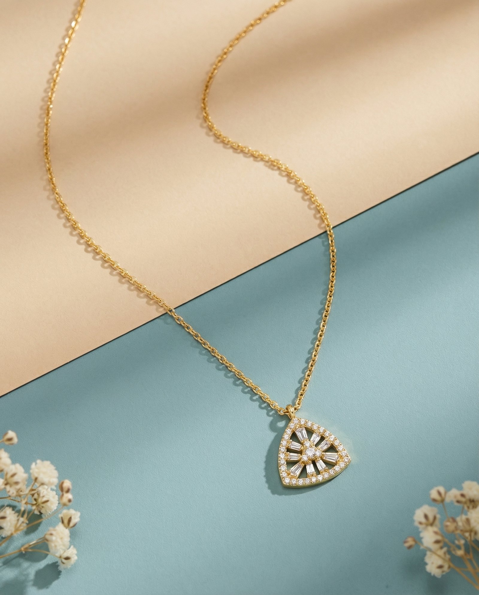 Geometric Triangle Diamond Pendant Necklace