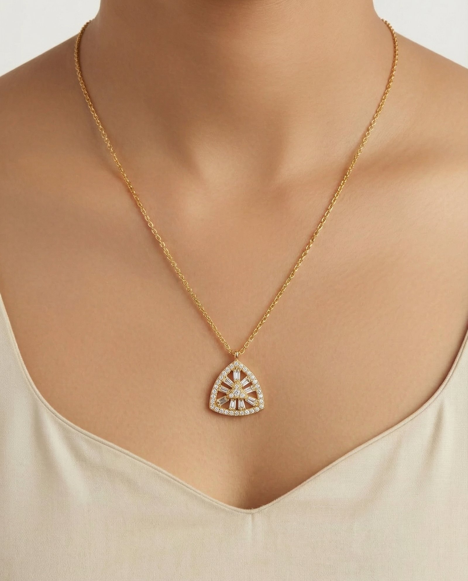 Geometric Triangle Diamond Pendant Necklace
