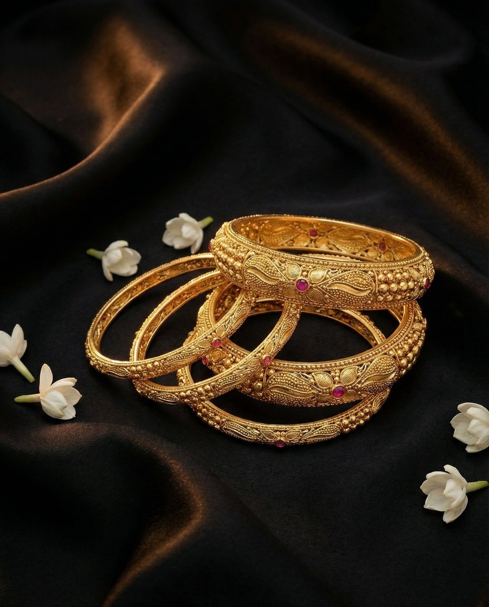 Antique Gold Temple Design Bangle Set (Pair of 6)