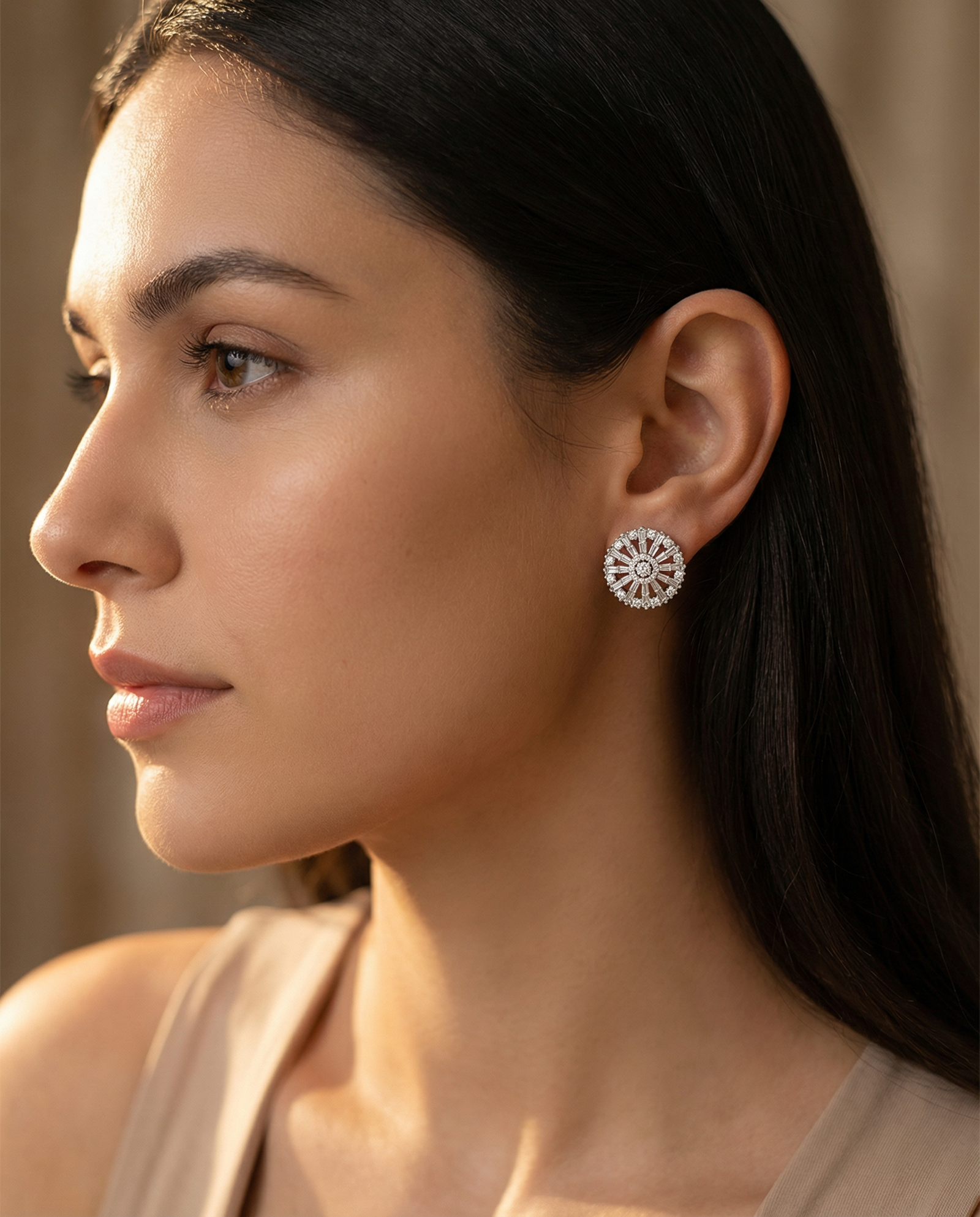 Luxury Round Halo Crystal Stud Earrings