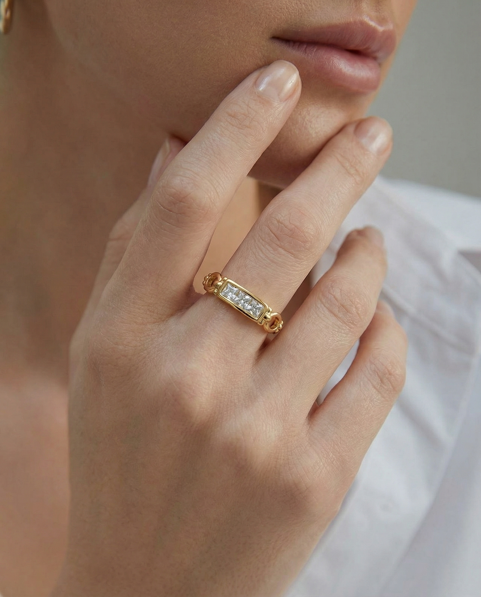 Sleek Crystal Bar Ring