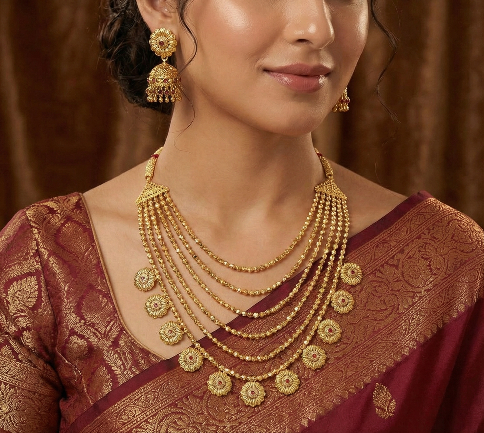 Royal Layered Bridal Haar Set with Jhumka Earrings