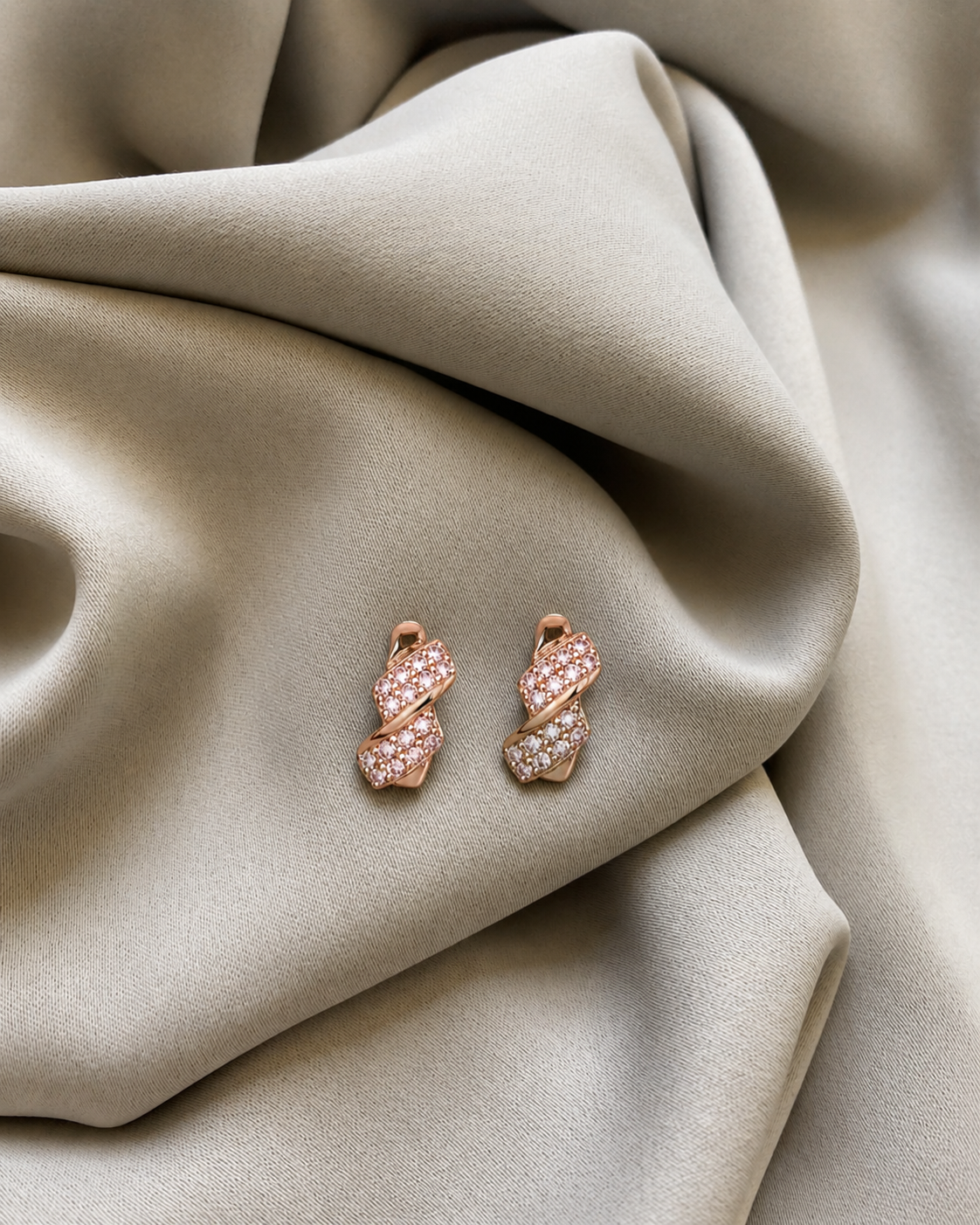 Elegant Rose Gold Crystal Twist Stud Earrings