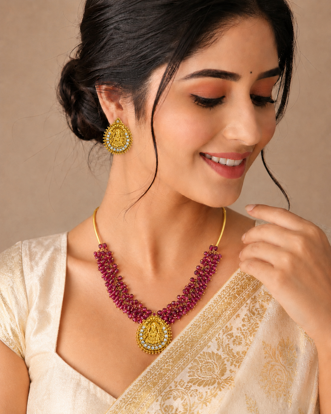 Lakshmi Ruby Temple Necklace Set