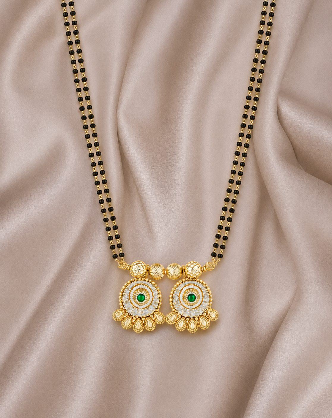 Green Stone Dual Pendant Long Mangalsutra
