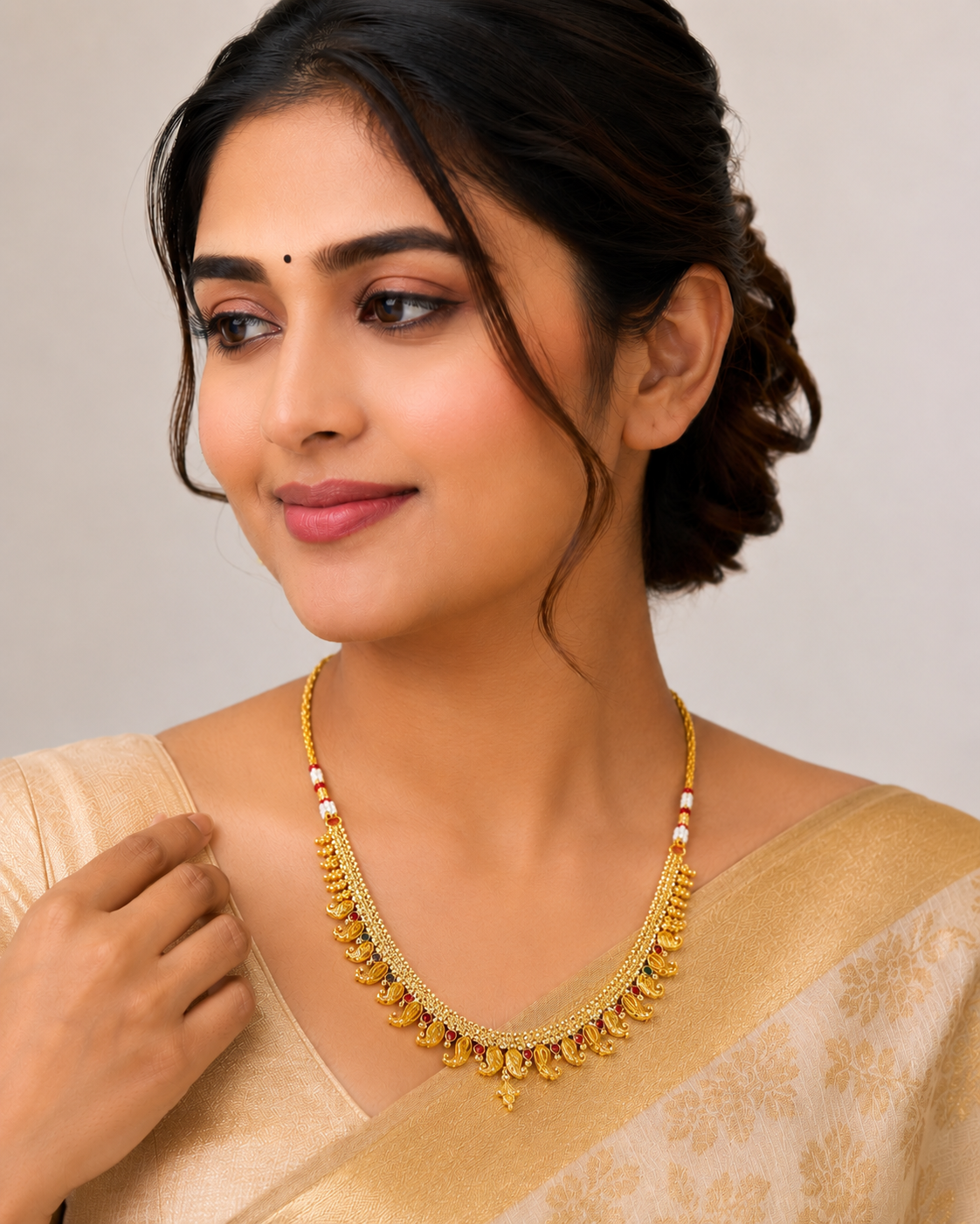 Traditional Antique Gold Beaded Necklace