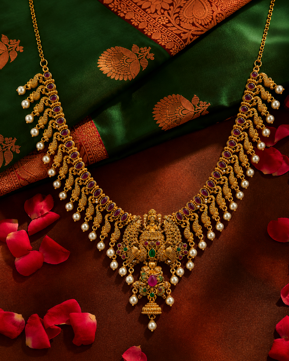 Mahalakshmi Pearl Temple Necklace Set
