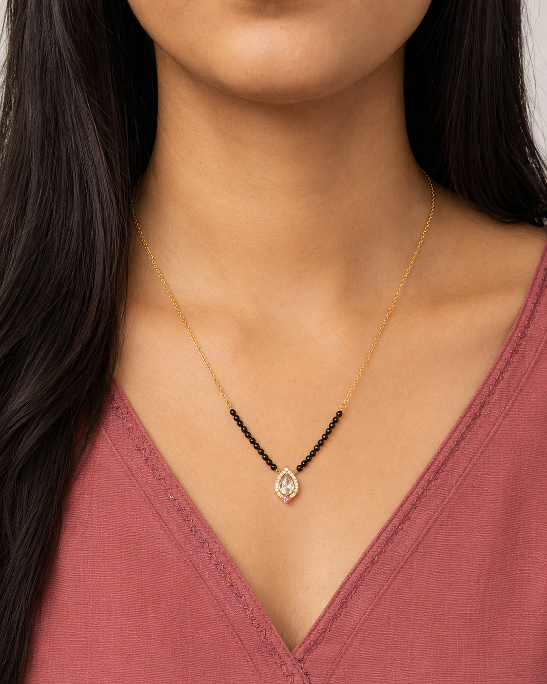 Diamond Teardrop Solitaire Mini Mangalsutra