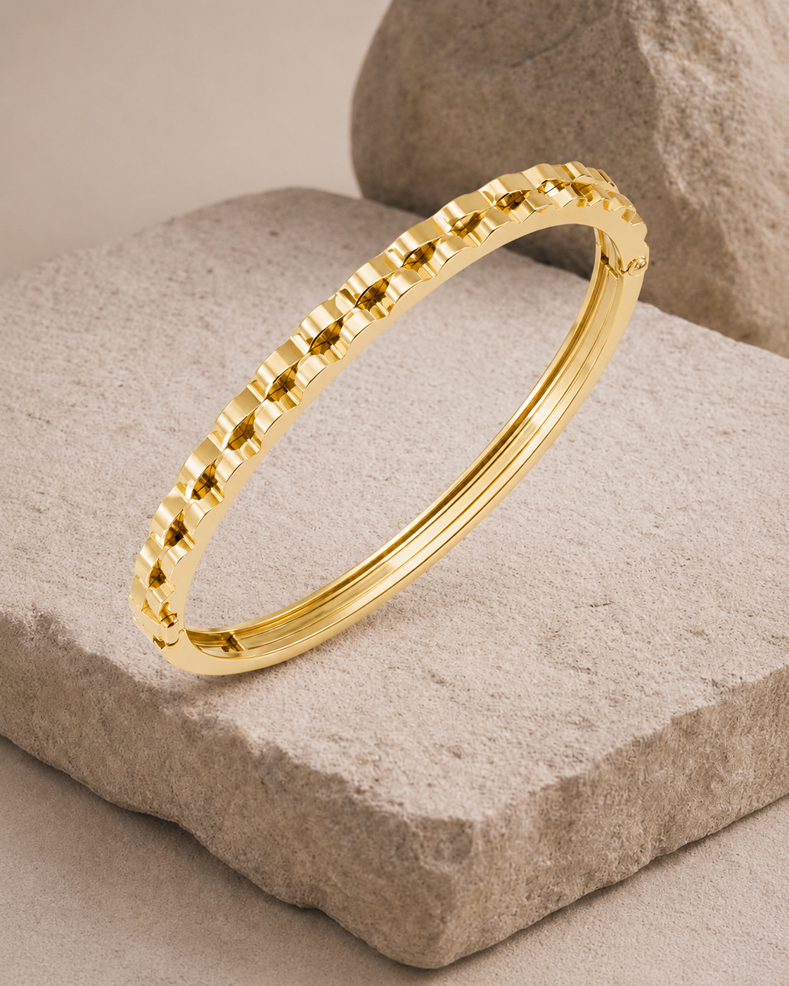 Classic Textured Gold-Tone Hinged Bangle