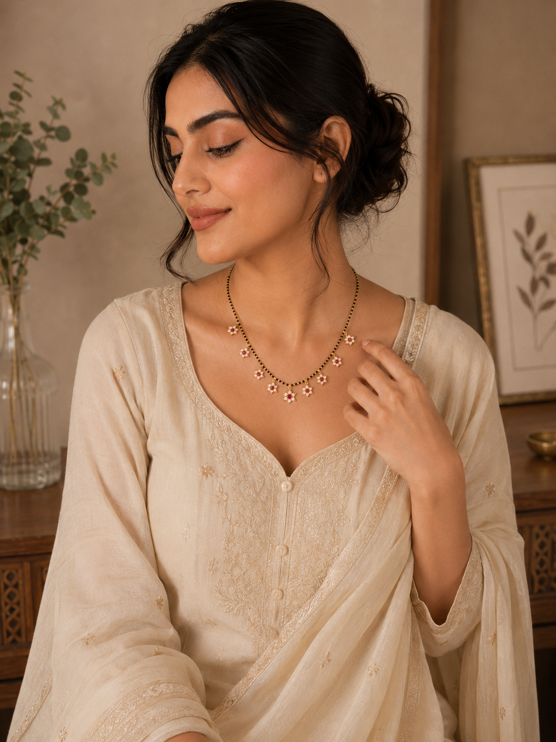 Floral Charm Ruby Accent Mangalsutra