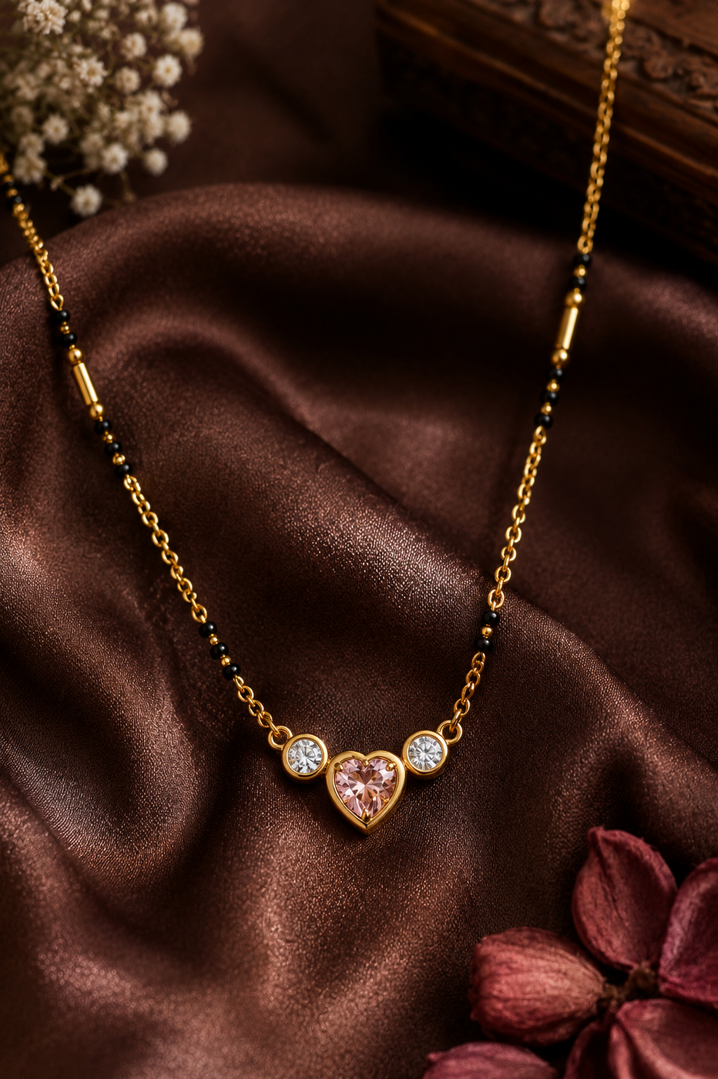Three Stone Heart Diamond Mini Mangalsutra