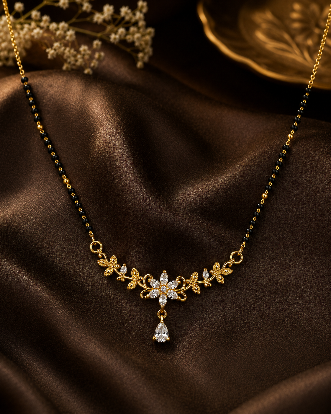 Diamond Floral Drop Mini Mangalsutra