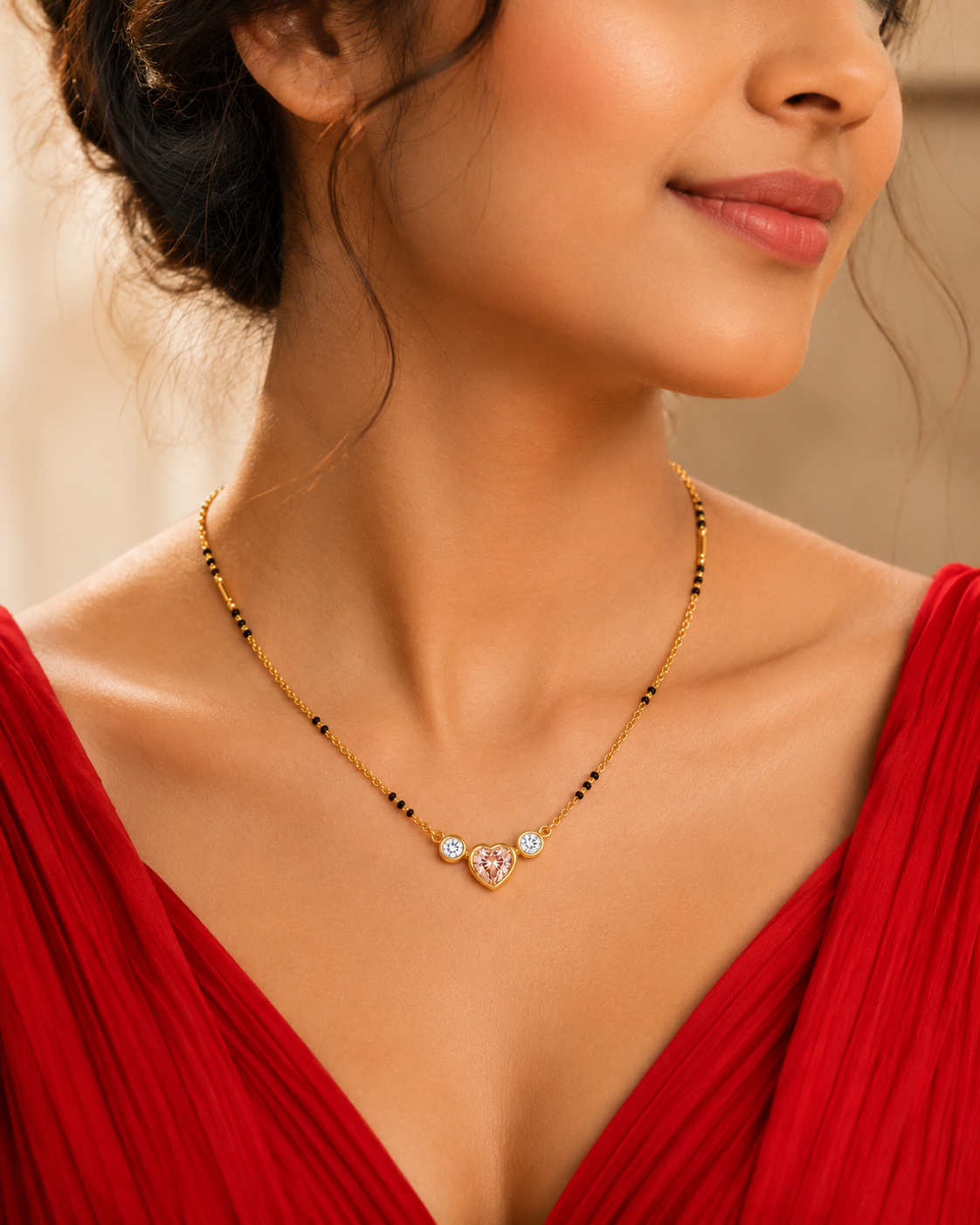 Three Stone Heart Diamond Mini Mangalsutra