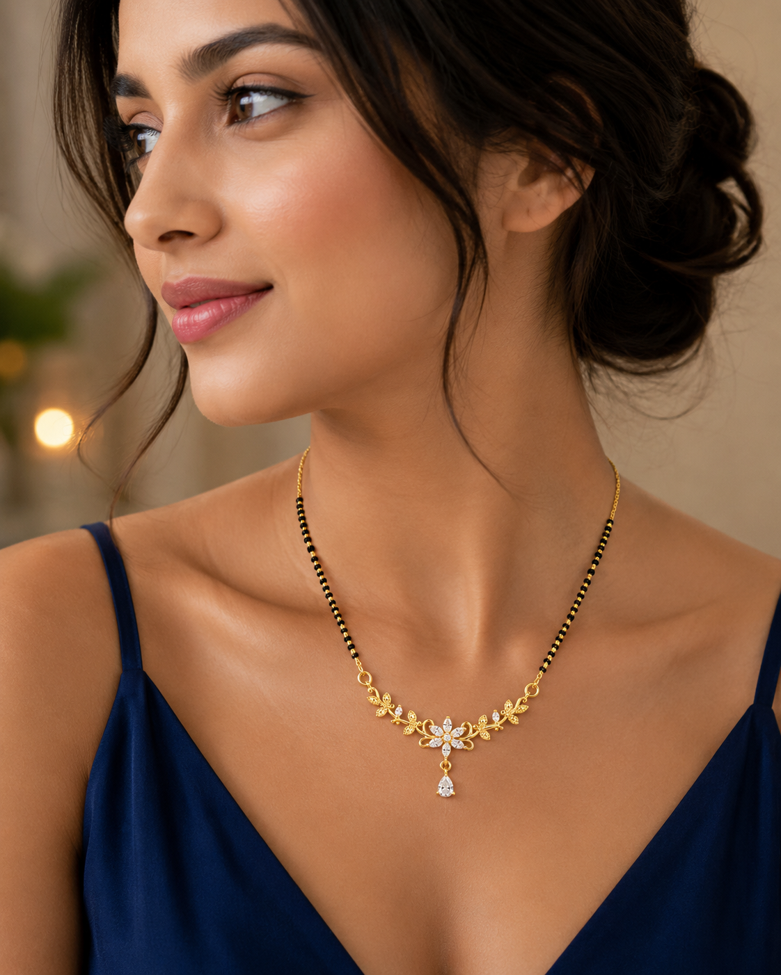Diamond Floral Drop Mini Mangalsutra
